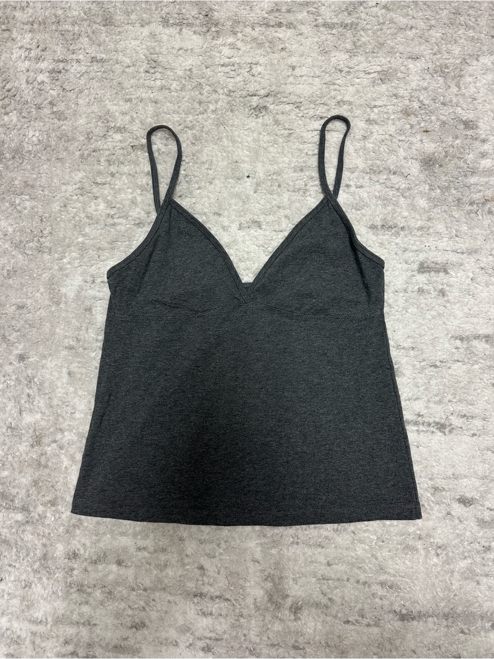 Brandy Melville Women's Gray V-Neck Spaghetti Strap Tank Top